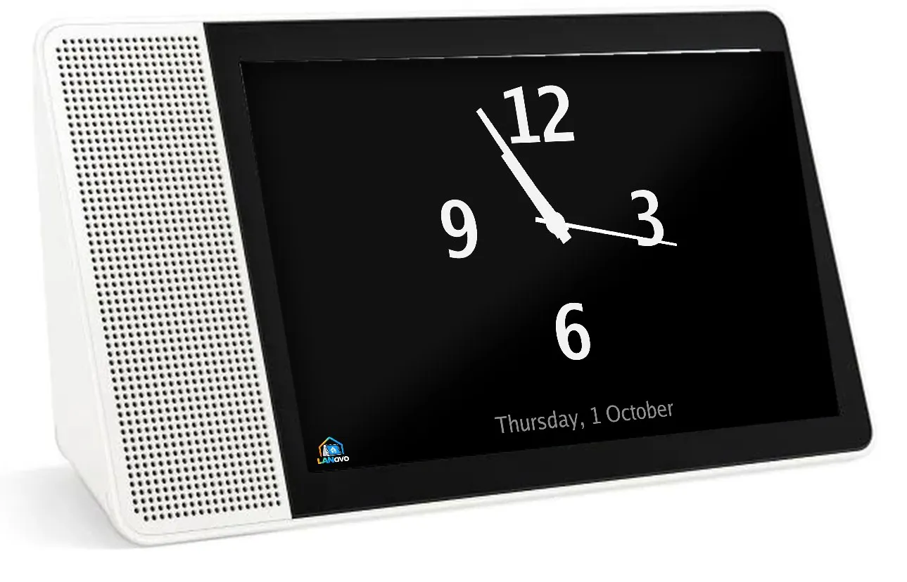 A Smart Display 10 in landscape with the LANovo clock