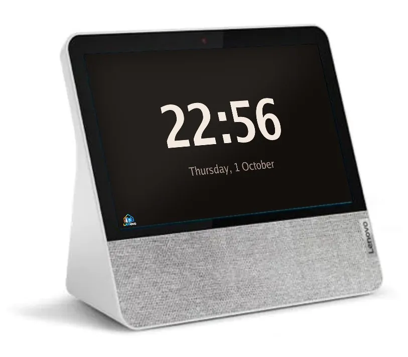 A Smart Display 7 showing the LANovo clock