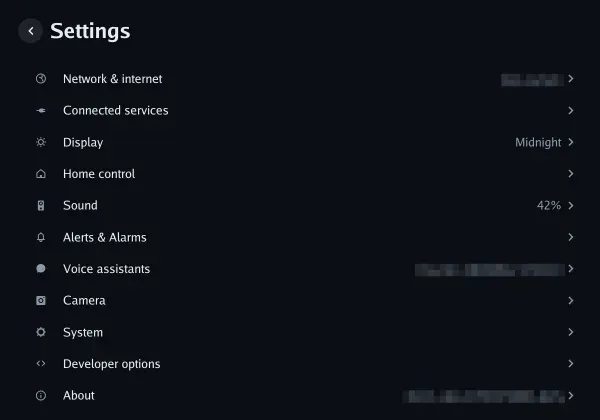 The Settings page