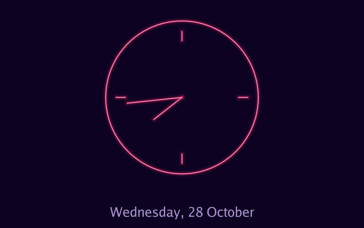 Neon clock face on the native dashboard