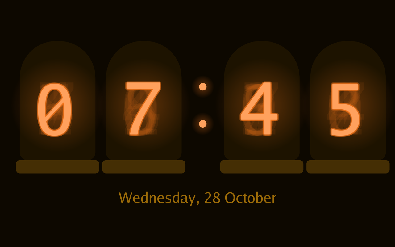Nixie clock face on the native dashboard