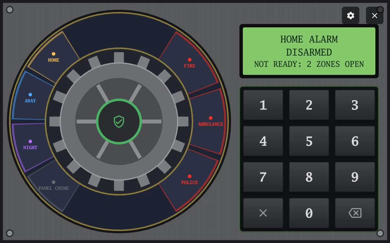 Home alarm in the Vault design with rehearsal data
