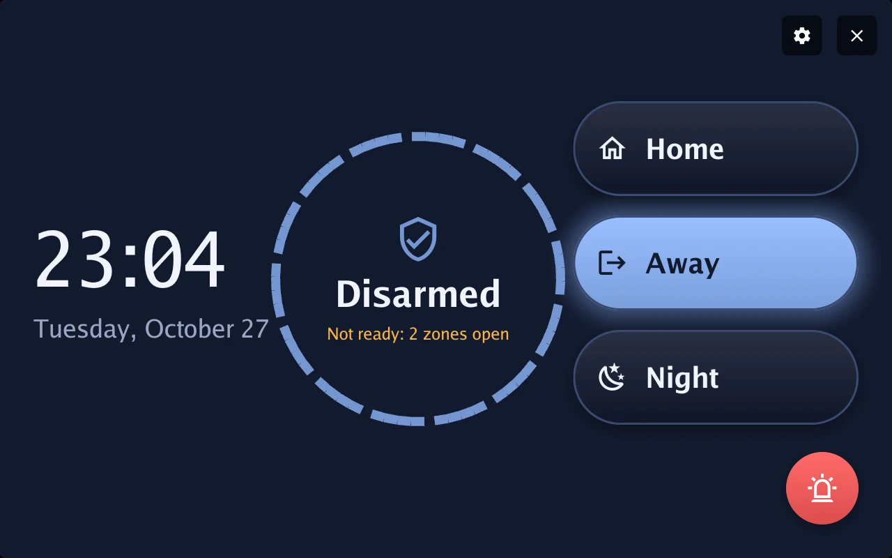 Home alarm in the Ring design with rehearsal data