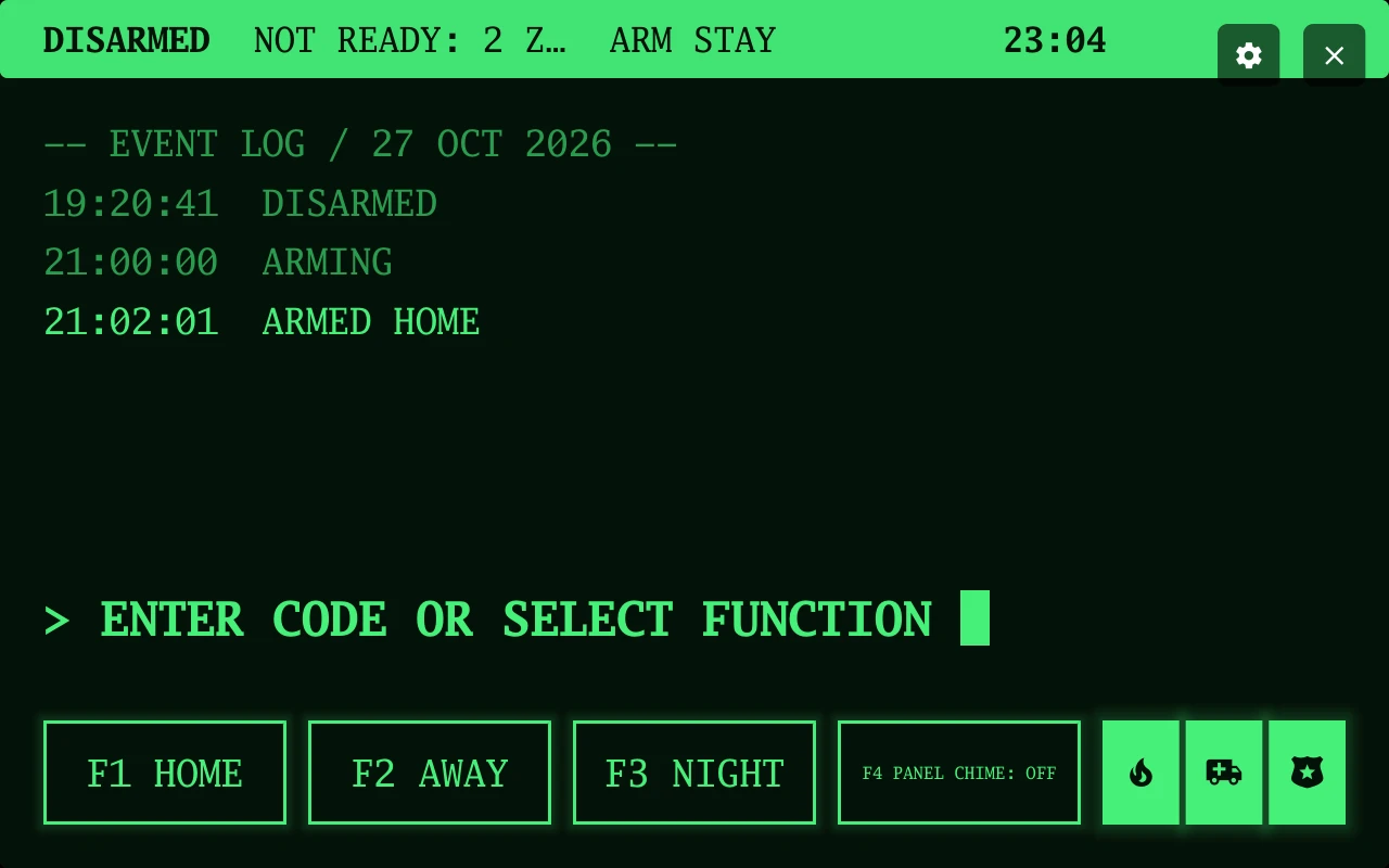 Home alarm in the Console design with rehearsal data
